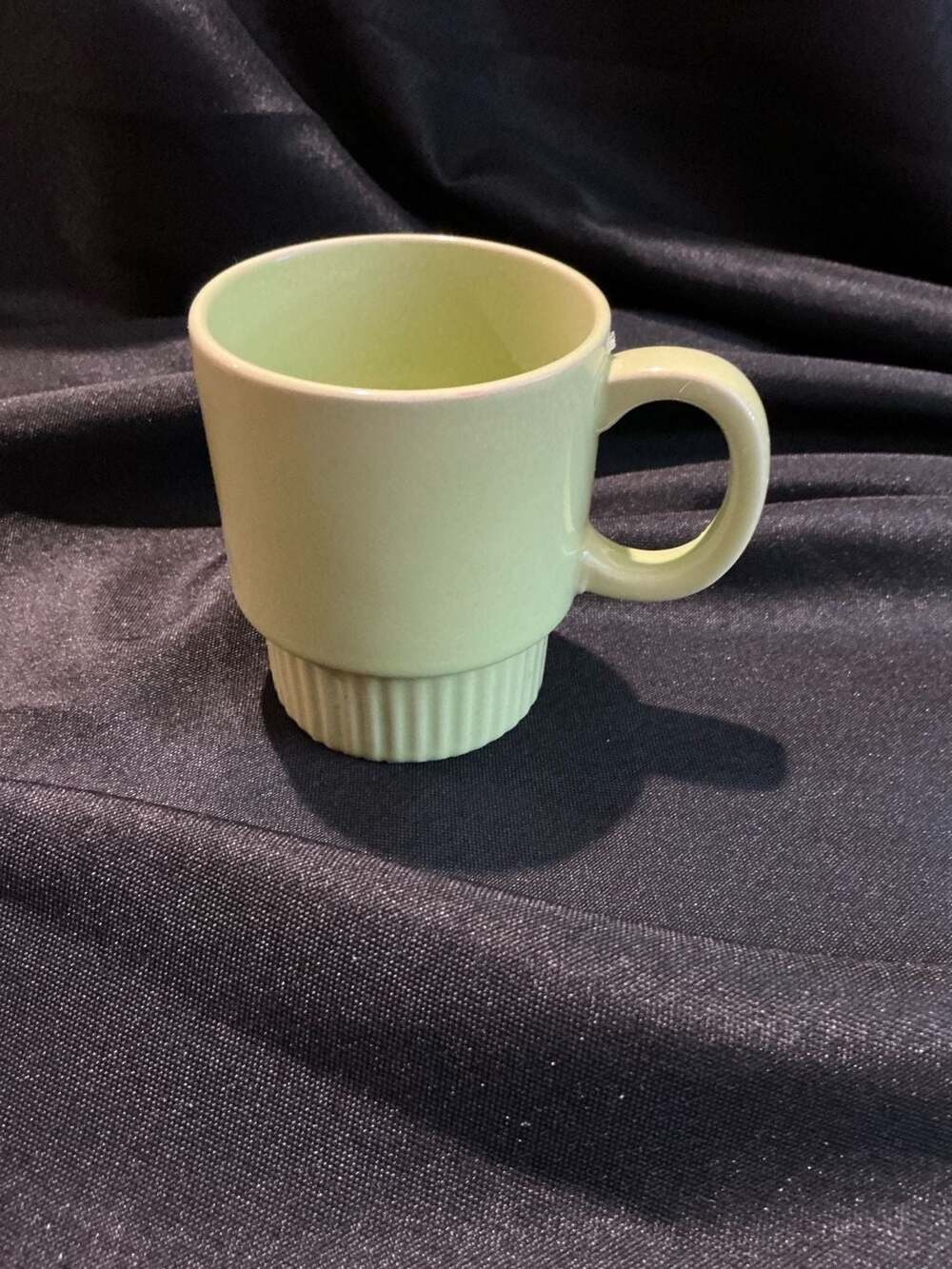 Vintage Japan Stacking Coffee Mug Green Ceramic Ribbed Base MCM